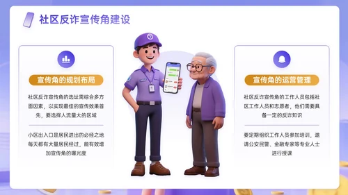 紫黄色3D关于社区安全支付反诈宣传主题PPT模板