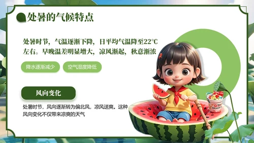 绿色3D风处暑节气主题班会