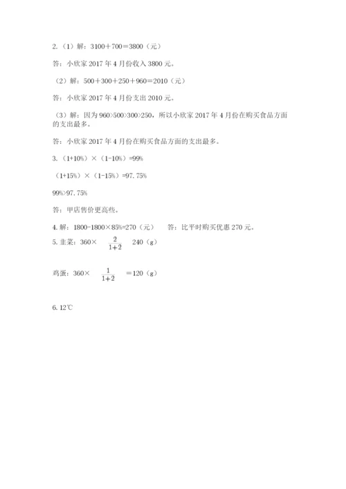 小学六年级下册数学期末卷及参考答案1套.docx