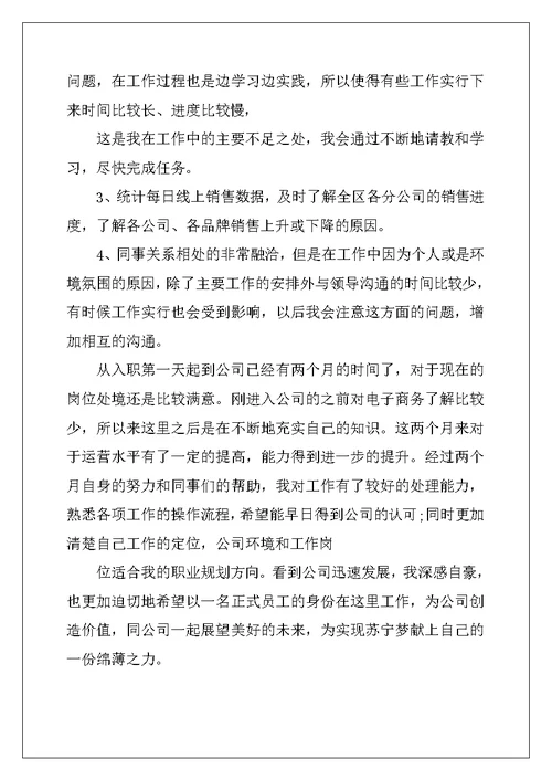 运营专员试用期工作总结与计划