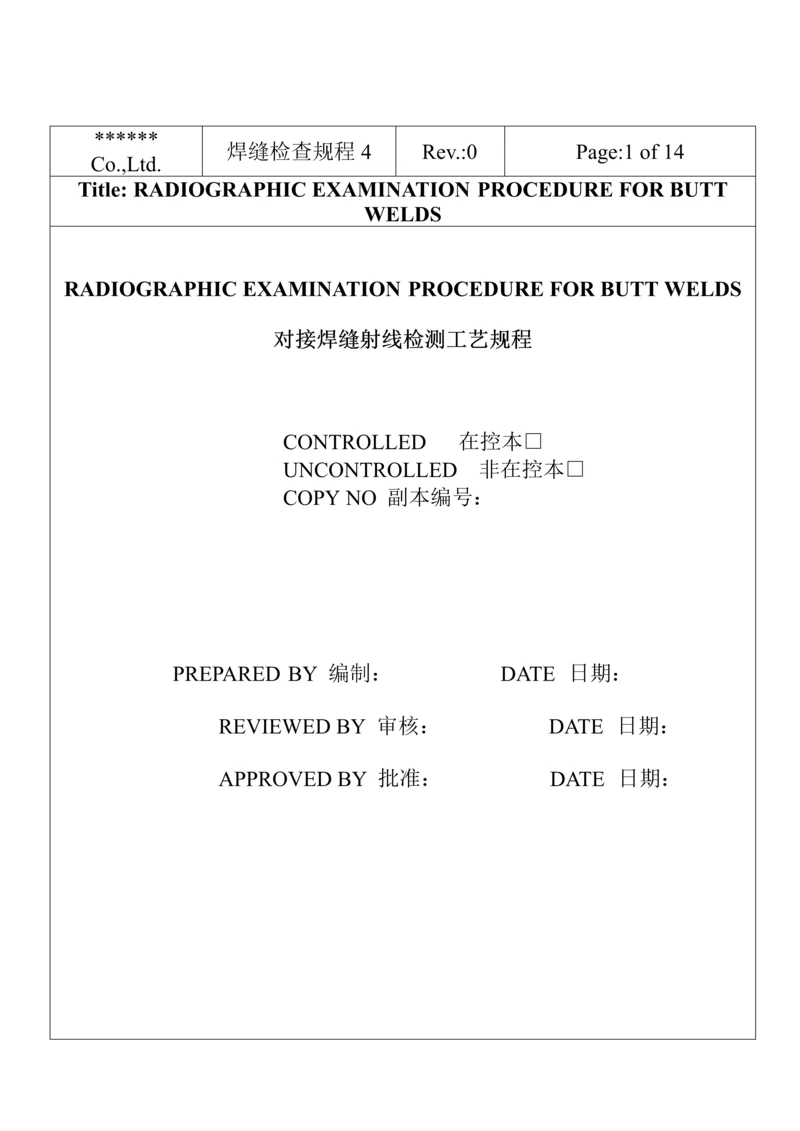 无损检测对接焊缝射线标准工艺专题规程.docx