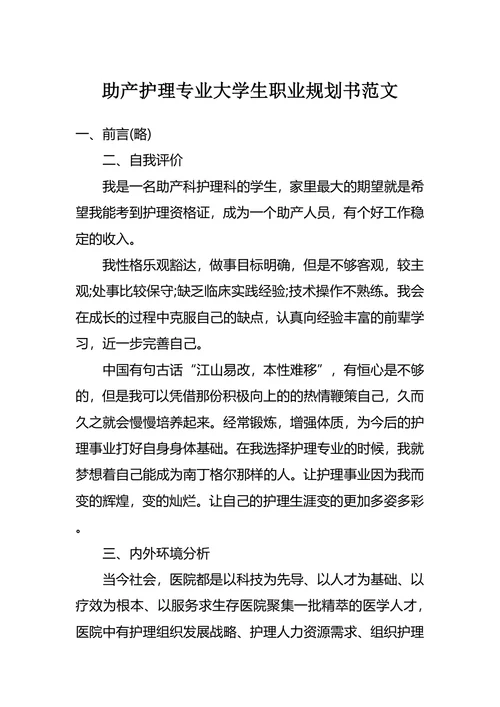 助产护理专业大学生职业规划书范文