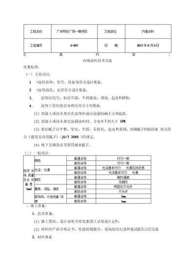 内墙涂料技术交底