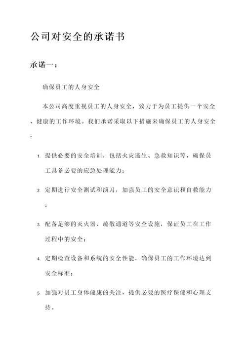 公司对安全的承诺书