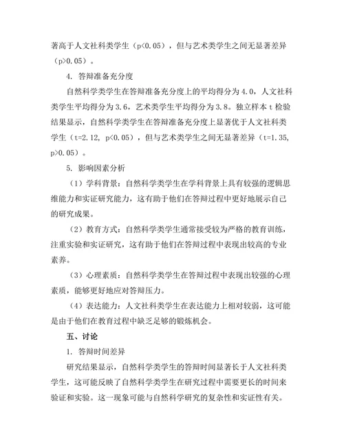不同学科学生的答辩表现比较研究
