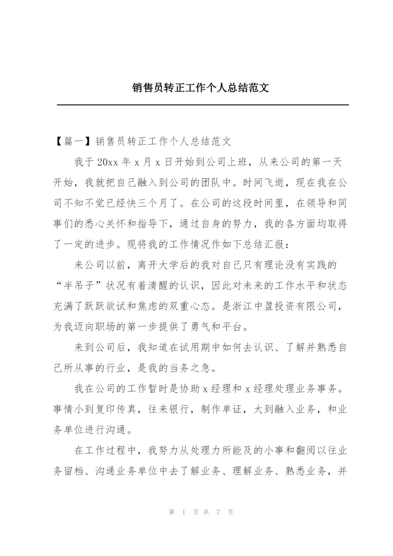 销售员转正工作个人总结范文.docx