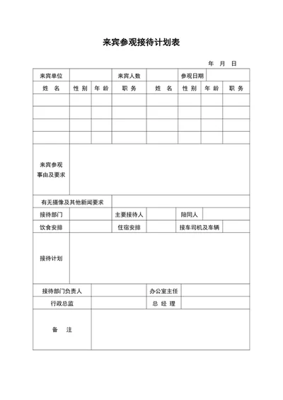 来宾参观接待计划表