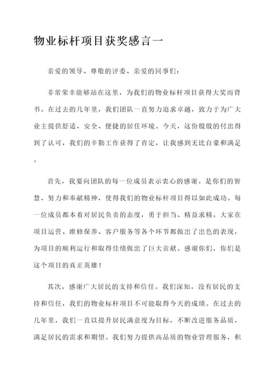 物业标杆项目获奖感言