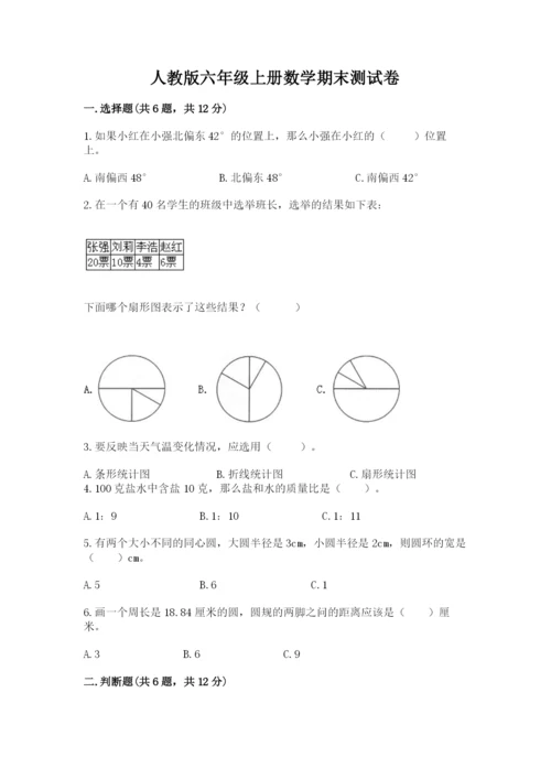 人教版六年级上册数学期末测试卷含答案（能力提升）.docx