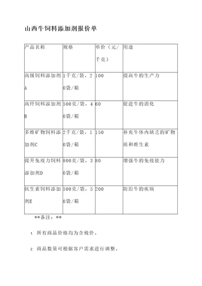 山西牛饲料添加剂报价单