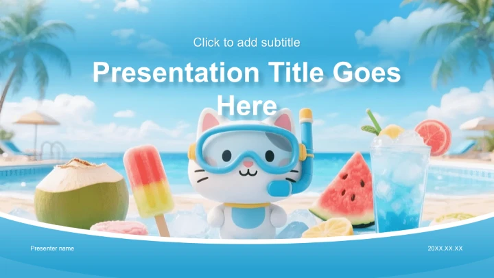 蓝色卡通风夏季节庆营销活动总结PPT主题