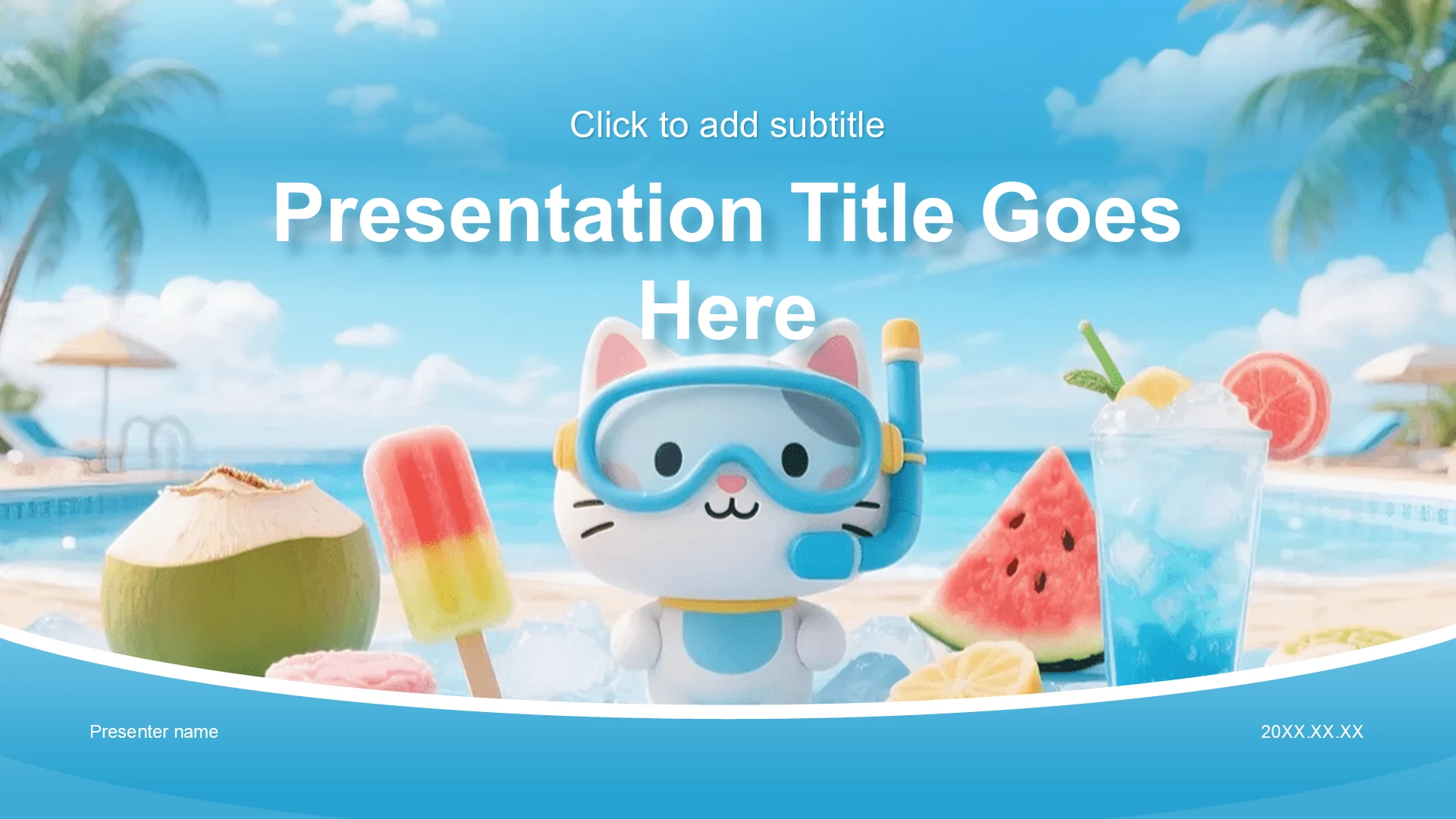 蓝色卡通风夏季节庆营销活动总结PPT主题