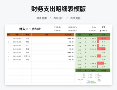 财务支出明细表模版