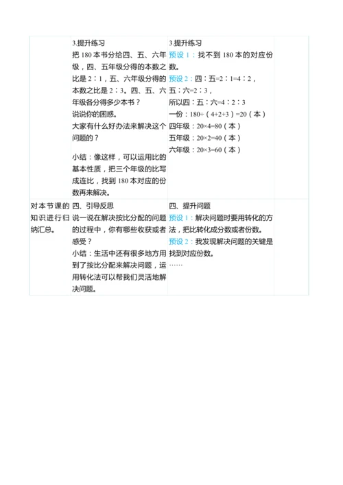 （大单元整体教学）4.3比的应用（表格式）教学设计 人教版 六年级上册数学