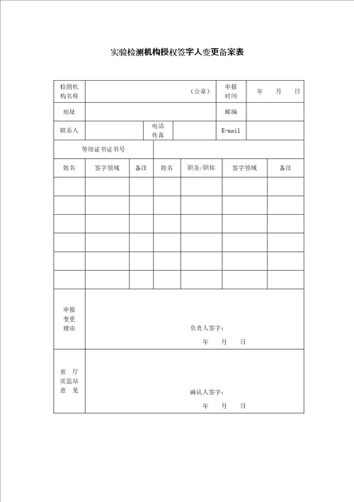 试验检测机构变更申请表