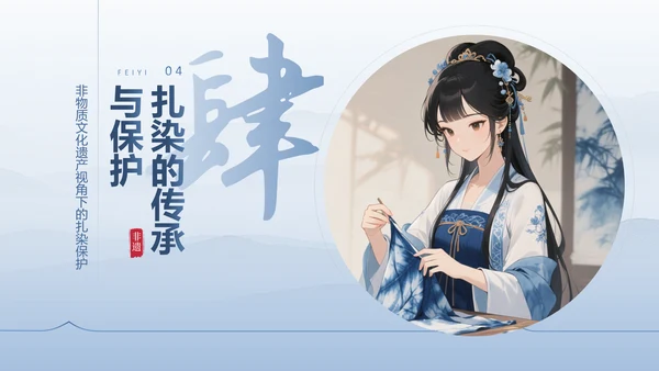 蓝色中国风非遗扎染文化技艺PPT模板
