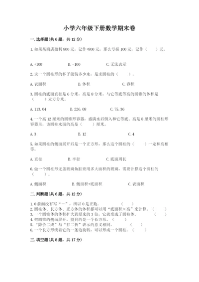 小学六年级下册数学期末卷及答案（典优）.docx