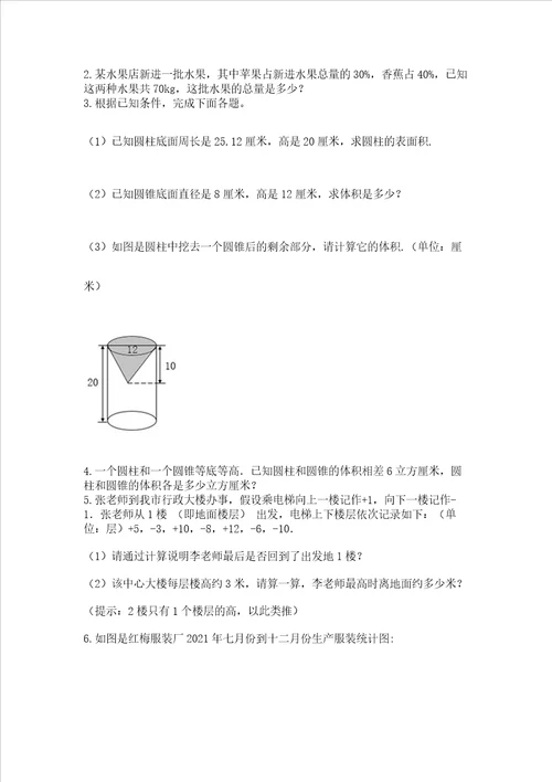 六年级（下册）数学期末测试卷及答案【网校专用】