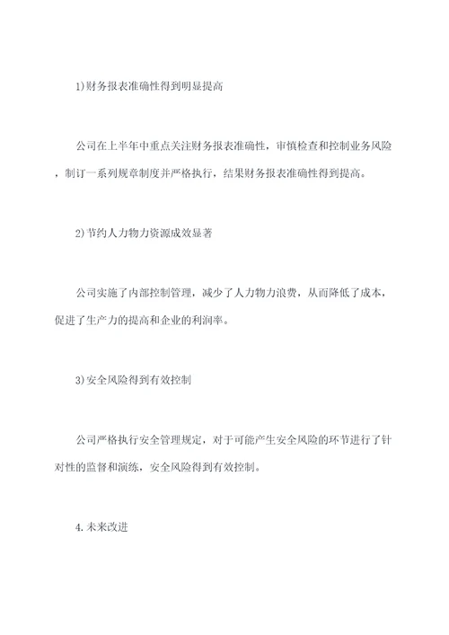 上半年内控工作总结