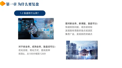 蓝色黄色商务风简约风复盘方法论介绍PPT课件