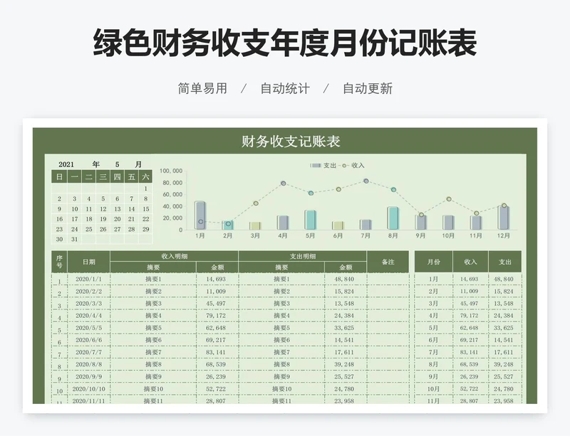 绿色财务收支年度月份记账表