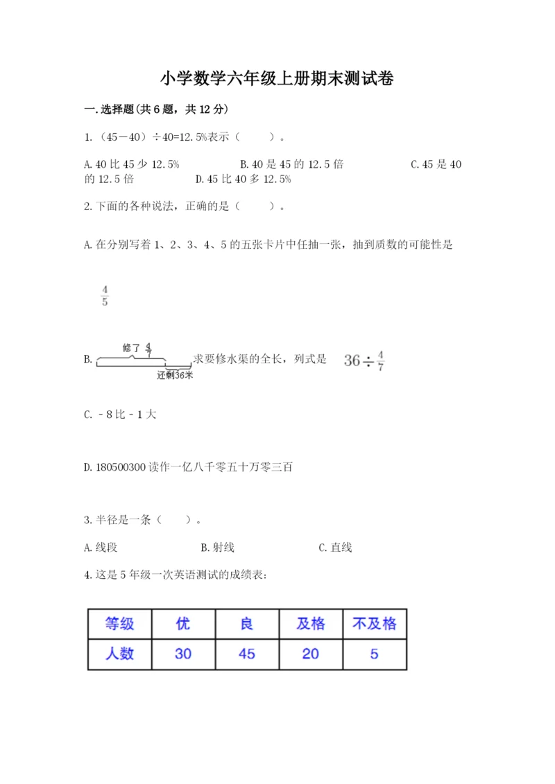 小学数学六年级上册期末测试卷附完整答案【全优】.docx