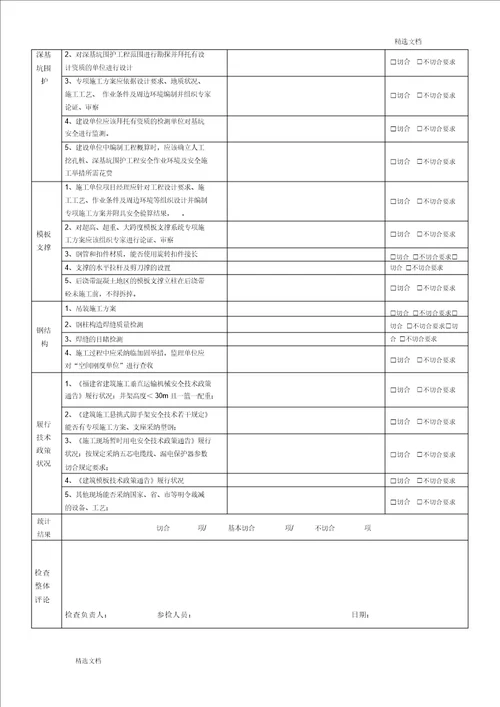 建设工程施工安全检查表