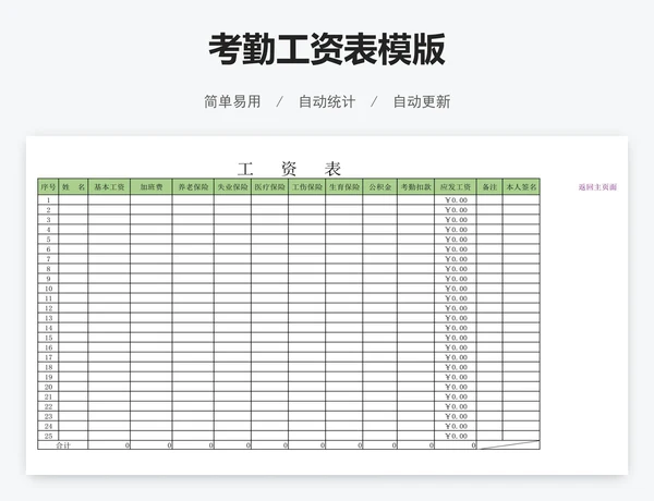 考勤工资表模版