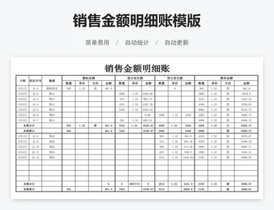销售金额明细账模版