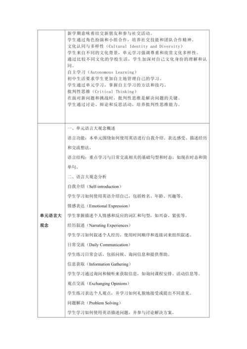 （新课标）Unit 1 A new start 大单元教学设计 外研版（2024）七年级上册