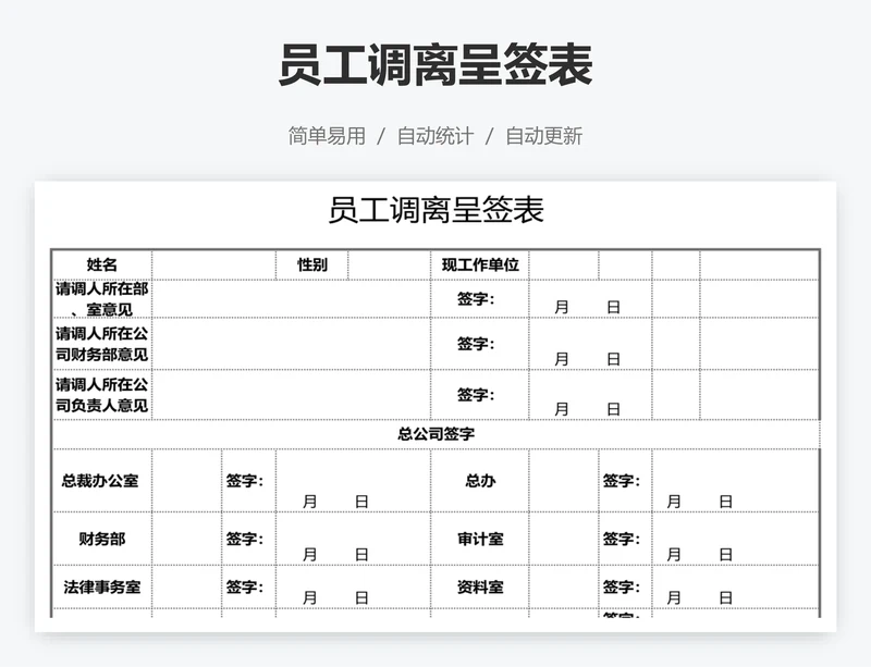 员工调离呈签表