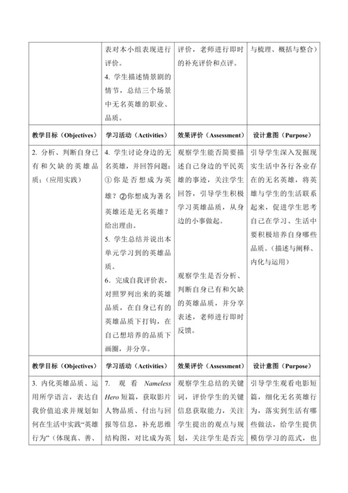 外研版 九年级上册 Module3 Heroes大单元教学设计