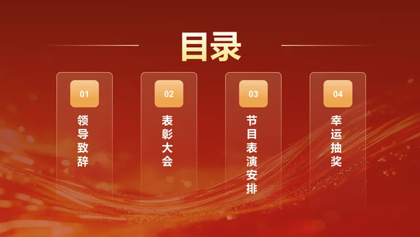 红色喜庆风2025年会节目表演与流程安排PPT模板