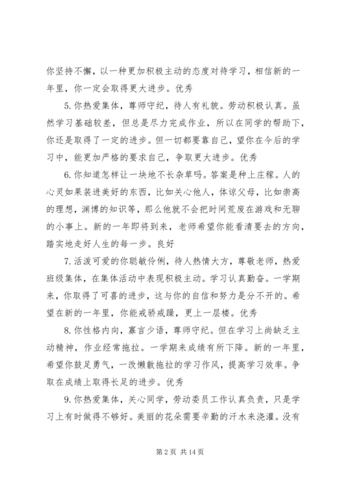 初中班级学生操行评语.docx
