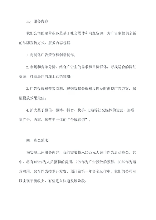 网红广告公司创业计划书