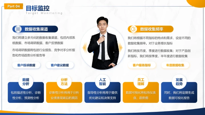 蓝色商务风工作计划季度目标拆解汇报PPT模板