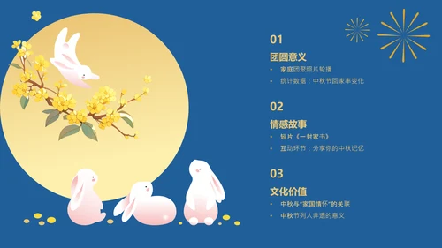 黄蓝色扁平插画风中秋节游园主题策划方案PPT模板