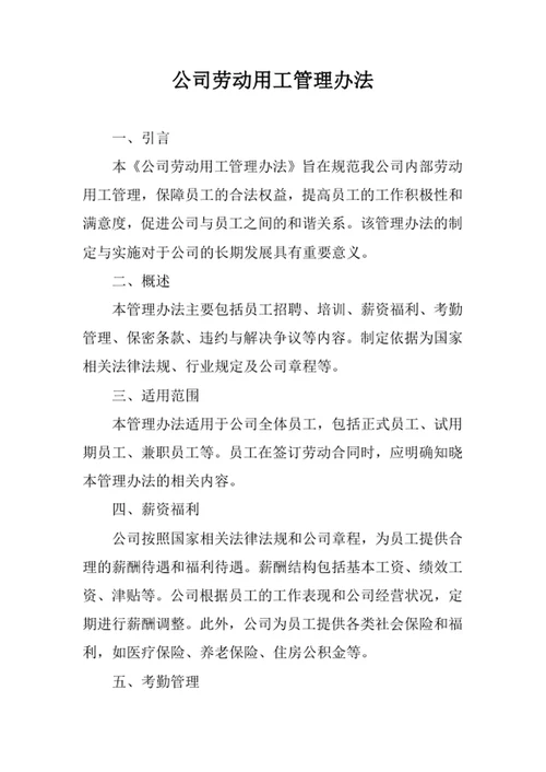公司劳动用工管理办法