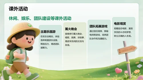 绿色3D风暑假夏令营行程介绍PPT模板