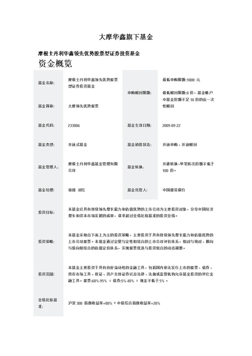 大摩华鑫旗下基金概况模板