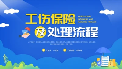 黄蓝简约工伤保险及处理流程PPT模板宣传PPT动态PPT