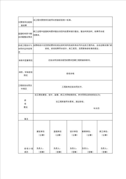 建设工程竣工验收意见书范本