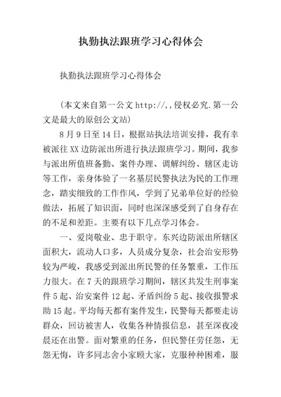 执勤执法跟班学习心得体会