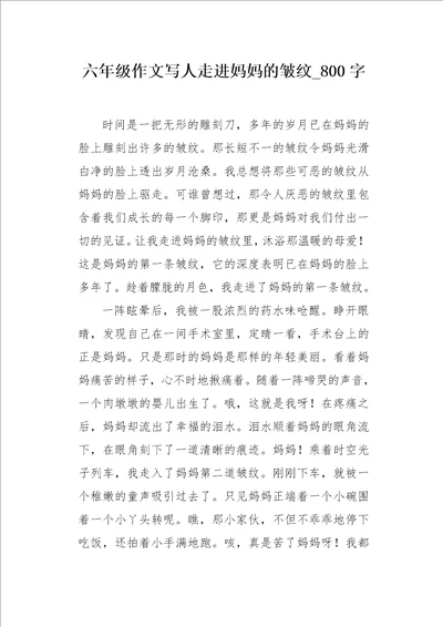 六年级作文写人走进妈妈的皱纹800字