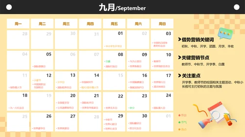 3D风黄色全年营销热点日历PPT