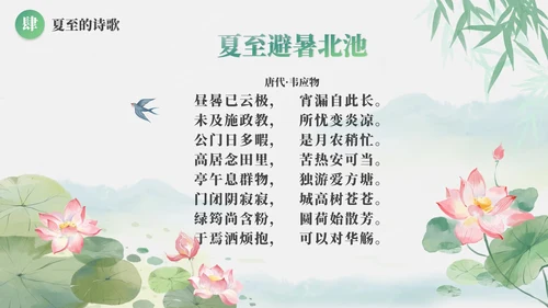 绿色清新古风二十四节气之夏至节气介绍PPT模板