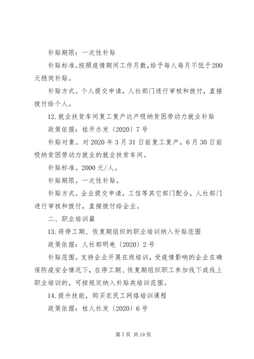 人社领域支持企业复工复产特别优惠政策汇编.docx