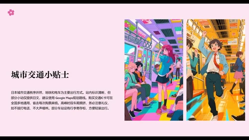 日式漫画风日本旅行攻略PPT模板