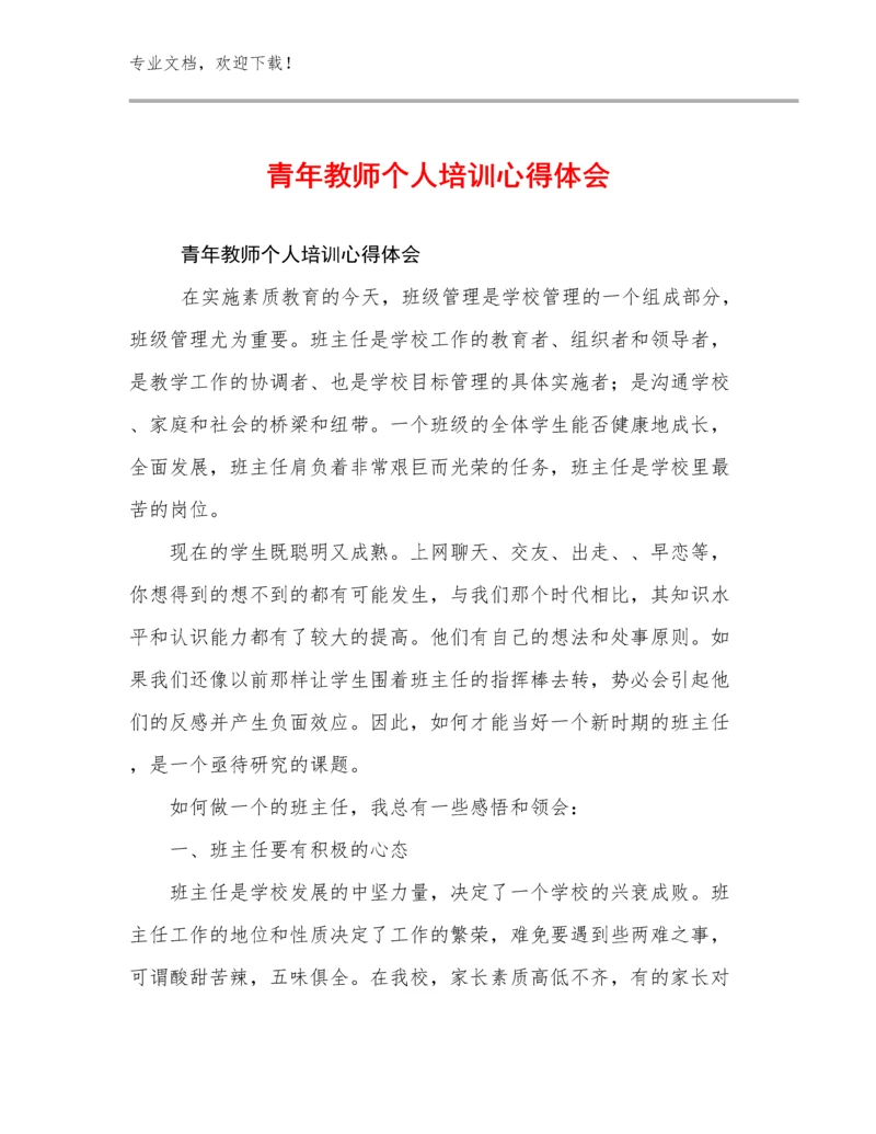 最新青年教师个人培训心得体会范文9篇文档汇编.docx