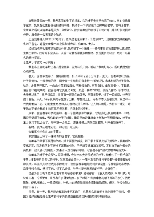 【推荐】含羞草小学作文400字合集六篇